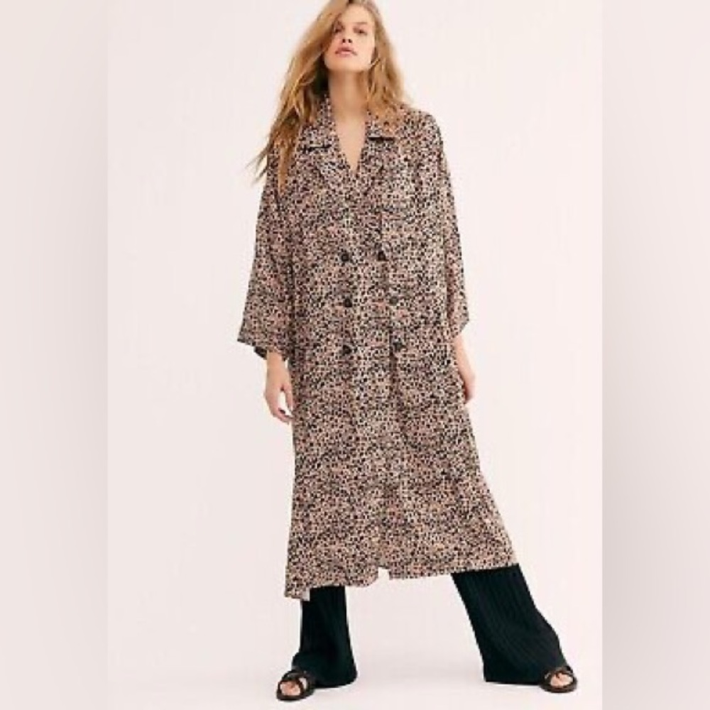 Free People Daria Maxi Shirt Dress/Duster Leopard Print, NWT, SZ L